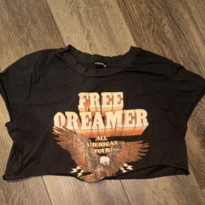 Black Graphic Crop Top with Eagle Print